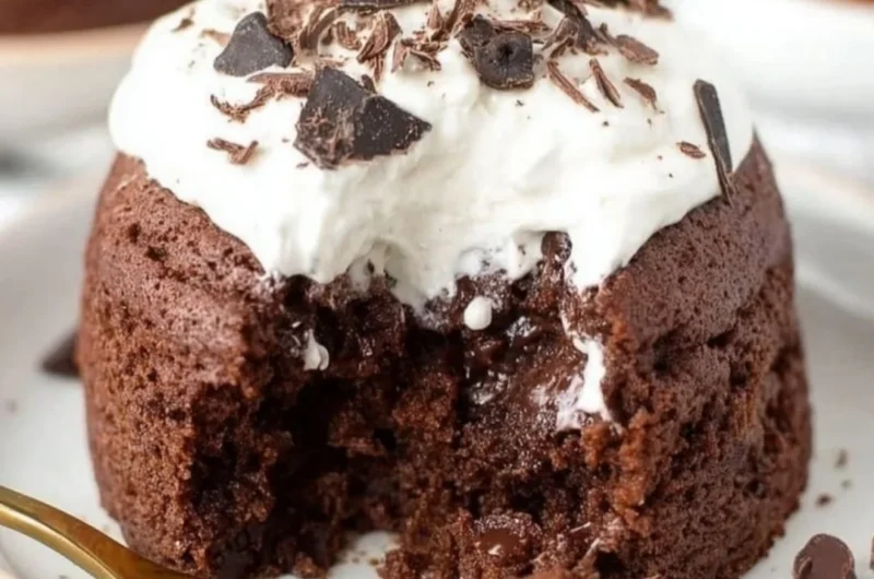 Delicious chocolate banana mug cake in a white mug