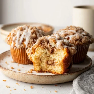 Delicious coffee cake muffins topped with streusel and cinnamon