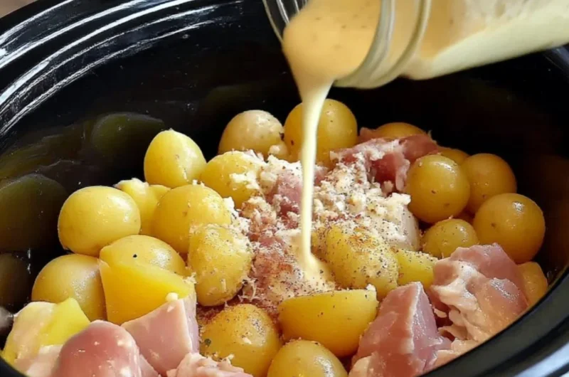 Crock Pot Parmesan Garlic Chicken served with potatoes on a plate