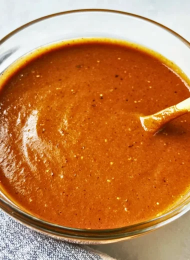 Bowl of easy homemade enchilada sauce with fresh ingredients