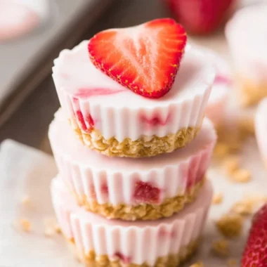 Frozen strawberry yogurt bites on a colorful plate, perfect for a healthy snack