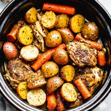 Delicious Garlic Butter Chicken cooked in a crockpot, showcasing tender, flavorful meat.
