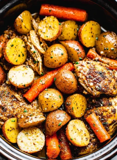 Delicious Garlic Butter Chicken cooked in a crockpot, showcasing tender, flavorful meat.