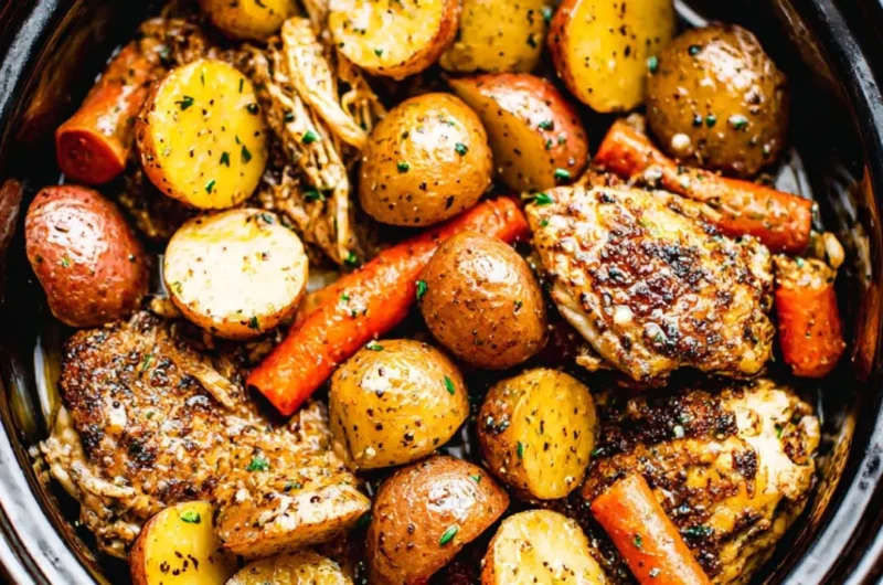 Delicious Garlic Butter Chicken cooked in a crockpot, showcasing tender, flavorful meat.