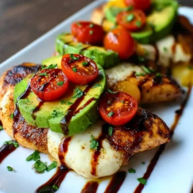 Juicy grilled avocado chicken with fresh California avocados on a plate
