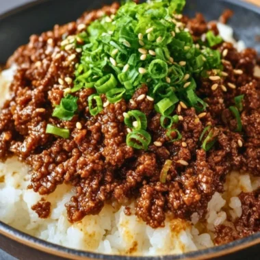 Delicious Korean Ground Beef Bowl garnished with vegetables and served in a bowl