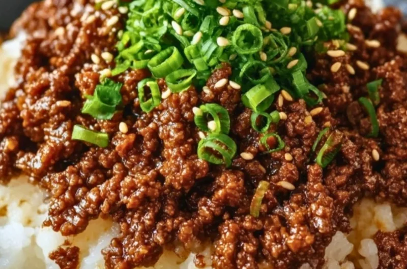 Delicious Korean Ground Beef Bowl garnished with vegetables and served in a bowl