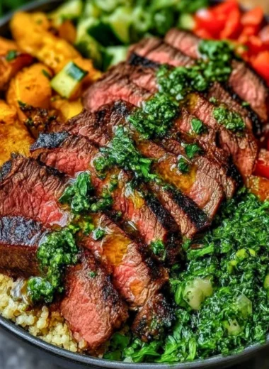 Mediterranean Steak Bowl with fresh vegetables and flavorful ingredients