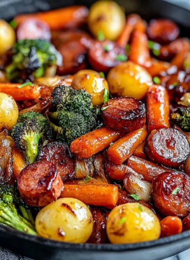One-Pan Honey Garlic Kielbasa with colorful veggies for a quick family meal