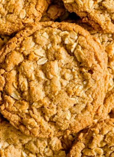 Delicious Peanut Butter Oatmeal Cookies on a wooden table