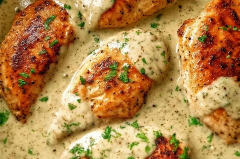 Delicious Ranch Chicken being cooked in a crock pot for a flavorful meal