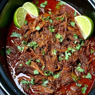 Deliciously cooked Crockpot Barbacoa Beef served in a bowl with toppings