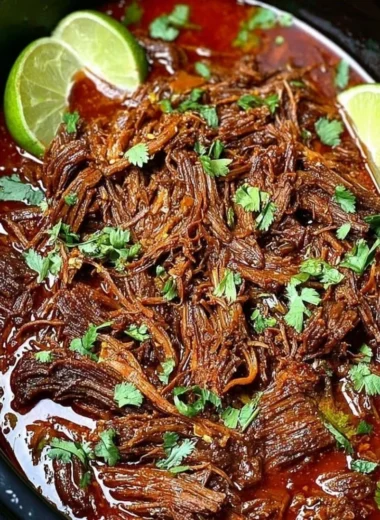 Deliciously cooked Crockpot Barbacoa Beef served in a bowl with toppings