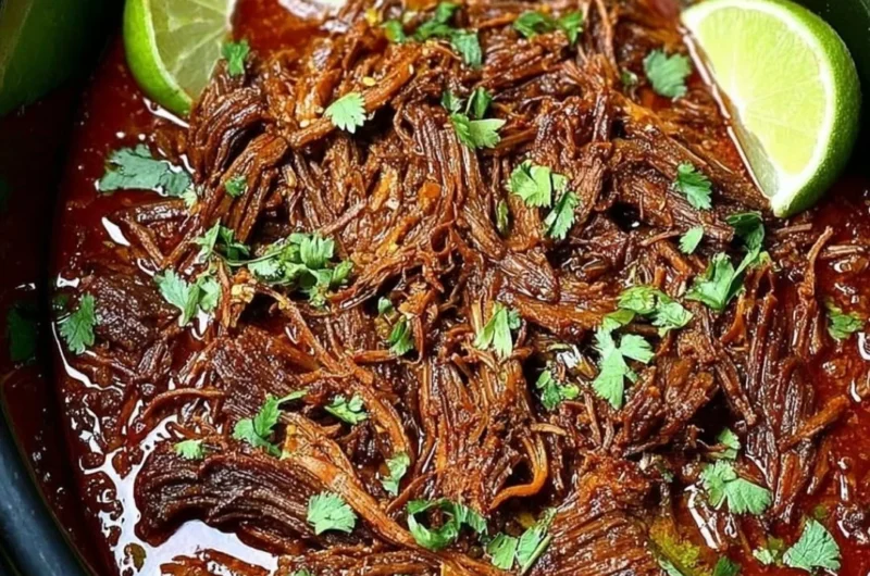 Deliciously cooked Crockpot Barbacoa Beef served in a bowl with toppings