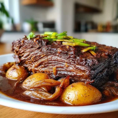 Delicious slow cooked beef brisket served with sides