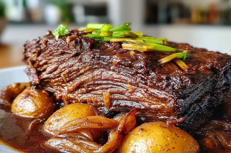 Delicious slow cooked beef brisket served with sides