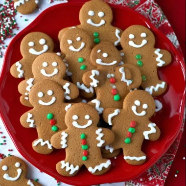 Soft and chewy gingerbread men cookies decorated for the holidays