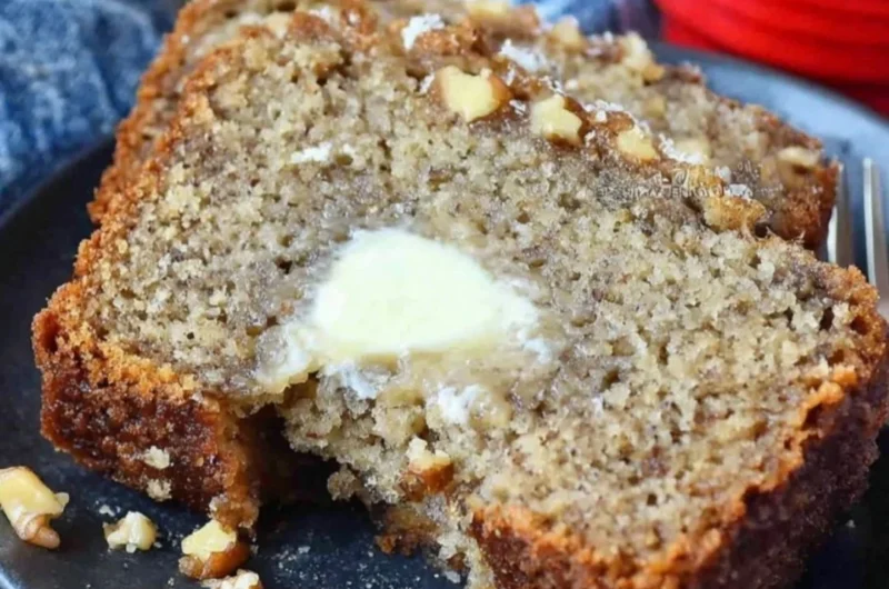 Delicious Starbucks copycat banana bread sliced and served on a wooden board