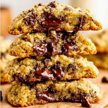 Delicious oatmeal chocolate chip cookies with chunks of chocolate and oats