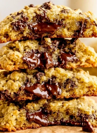 Delicious oatmeal chocolate chip cookies with chunks of chocolate and oats