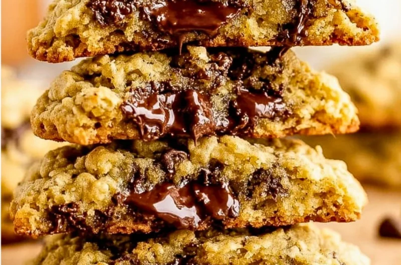 Delicious oatmeal chocolate chip cookies with chunks of chocolate and oats