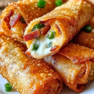 Crispy Bacon Jalapeño Popper Eggrolls on a serving plate