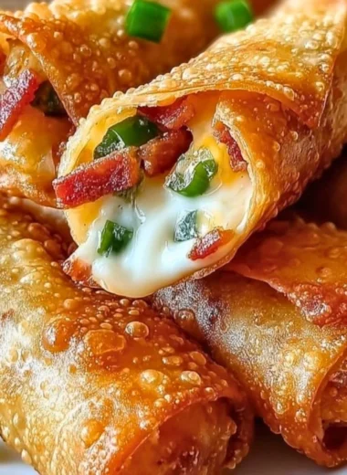 Crispy Bacon Jalapeño Popper Eggrolls on a serving plate