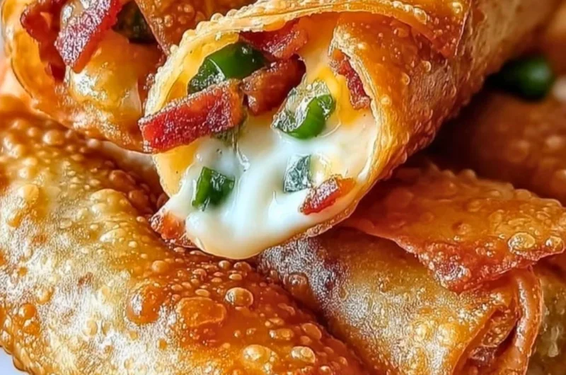 Crispy Bacon Jalapeño Popper Eggrolls on a serving plate