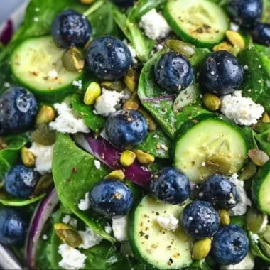 A vibrant Blueberry Pistachio Spring Salad featuring fresh blueberries and crunchy pistachios.
