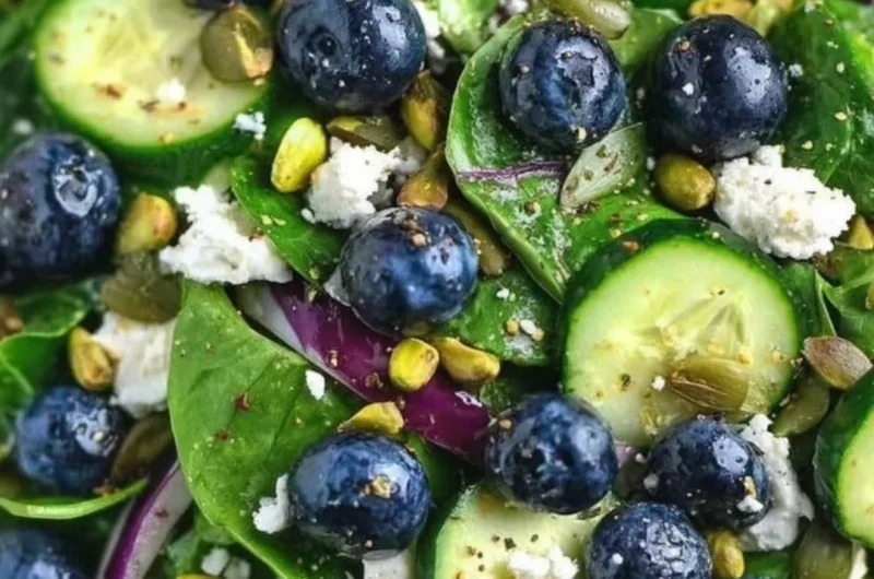 A vibrant Blueberry Pistachio Spring Salad featuring fresh blueberries and crunchy pistachios.