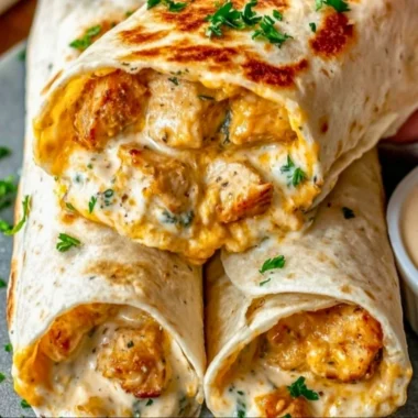 Cheesy garlic chicken wraps with fresh ingredients and melted cheese