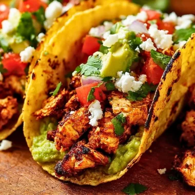 Delicious Chicken Street Tacos garnished with fresh toppings