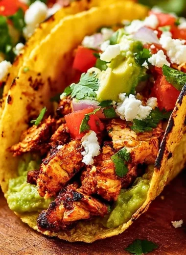Delicious Chicken Street Tacos garnished with fresh toppings