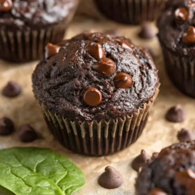 Delicious chocolate spinach muffins showcasing rich chocolate and healthy spinach ingredients.