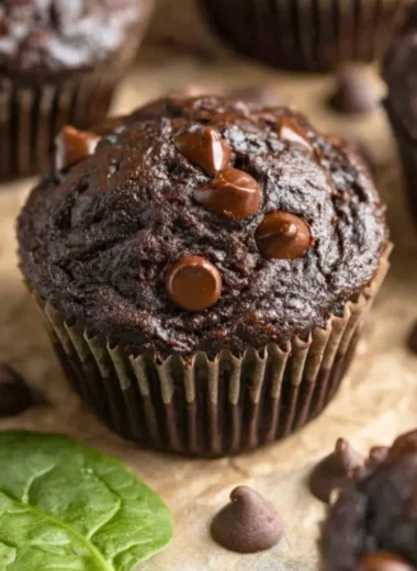 Delicious chocolate spinach muffins showcasing rich chocolate and healthy spinach ingredients.