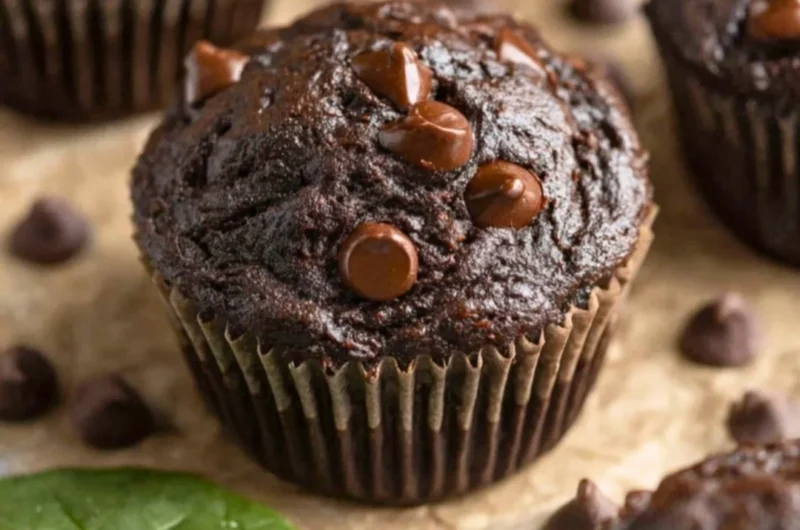 Delicious chocolate spinach muffins showcasing rich chocolate and healthy spinach ingredients.