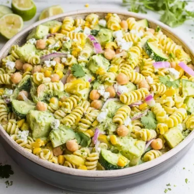 Cilantro Lime Pasta Salad served in a bowl with fresh ingredients