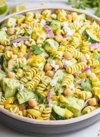 Cilantro Lime Pasta Salad served in a bowl with fresh ingredients