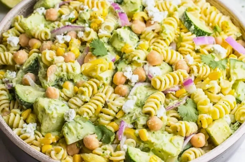 Cilantro Lime Pasta Salad served in a bowl with fresh ingredients