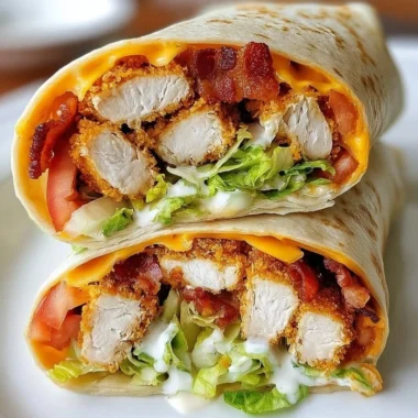 Delicious crispy chicken bacon ranch wrap filled with fresh ingredients