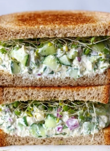 Fresh cucumber salad sandwiches served on a platter.
