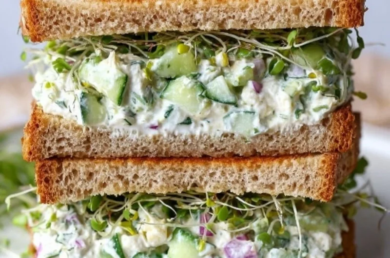 Fresh cucumber salad sandwiches served on a platter.