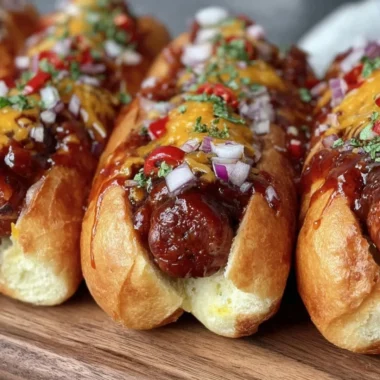 Flavorful firecracker hot dogs with spicy toppings on a grill
