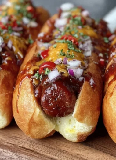 Flavorful firecracker hot dogs with spicy toppings on a grill