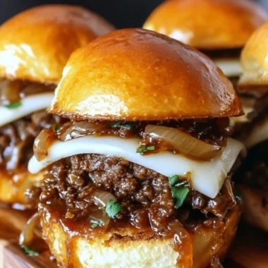 Delicious French Onion Beef Sloppy Joes served on a bun with melted cheese.