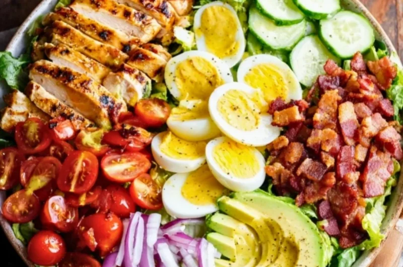 Grilled Chicken Cobb Salad with fresh vegetables and creamy dressing