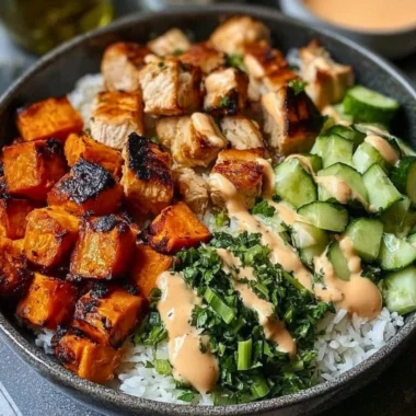 Delicious grilled chicken salad with fresh greens and vegetables