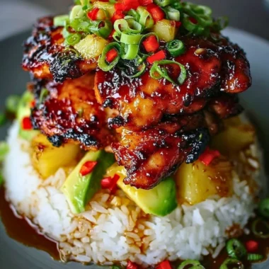 Delicious Hawaiian Chicken Turned Chicken Stack served with fresh ingredients