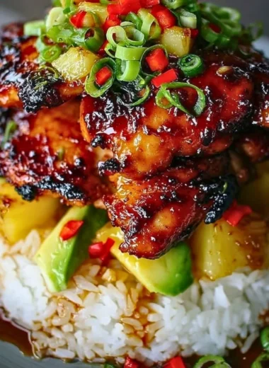 Delicious Hawaiian Chicken Turned Chicken Stack served with fresh ingredients