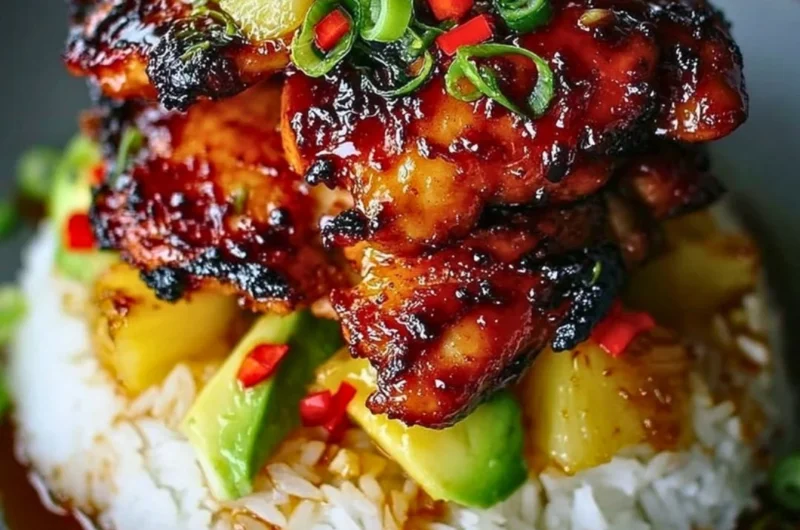 Delicious Hawaiian Chicken Turned Chicken Stack served with fresh ingredients